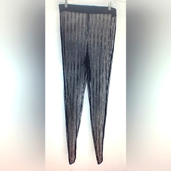 SHEER BLACK LEGGINGS WITH SILVER METALLIC THREADS - Picture 1 of 7